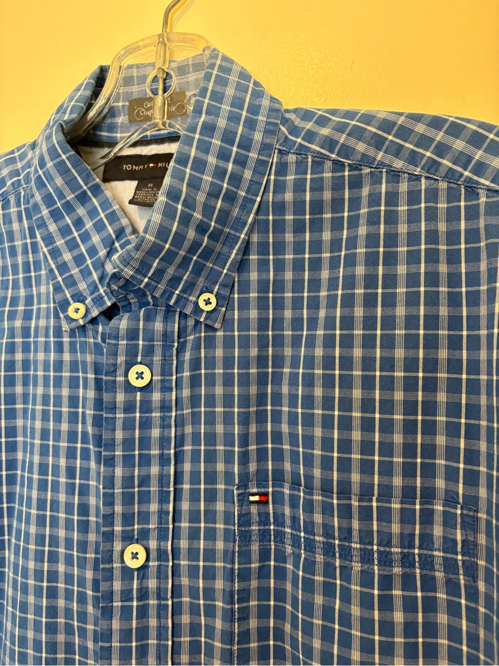 Tommy Hilfiger Blue Windowpane Short-Sleeve Button-Down Shirt Size M
